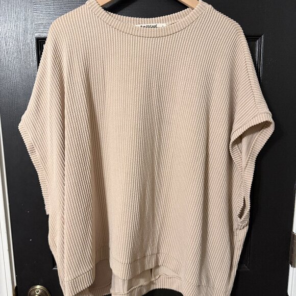 Three Bird Nest Tops - Three Bird Nest Women's Oversized Dolman Short Sleeve Ribbed Top Beige Small